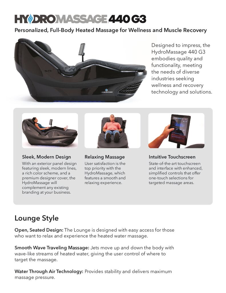 HydroMassageG3 Product Sheet
